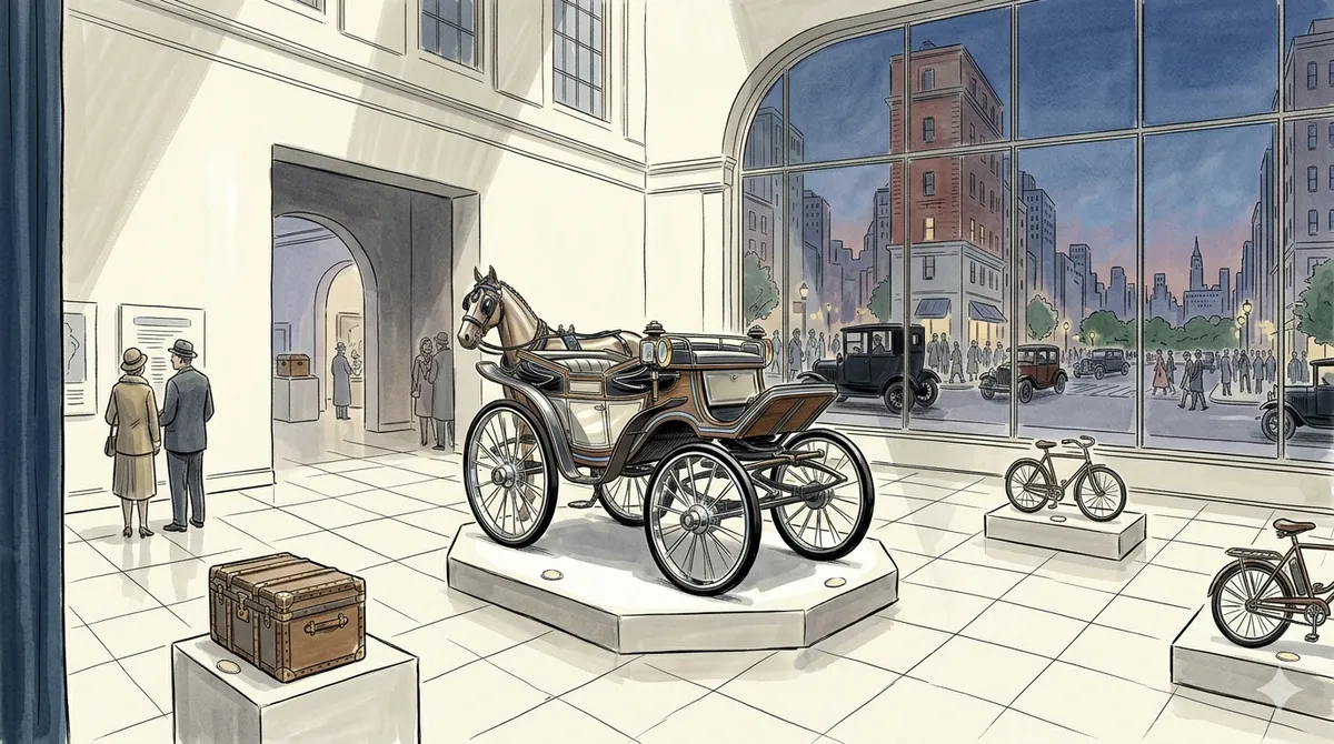 AI creativity limits illustrated: generative AI optimizes a horse and cart but cannot invent the car, showing optimization vs true originality